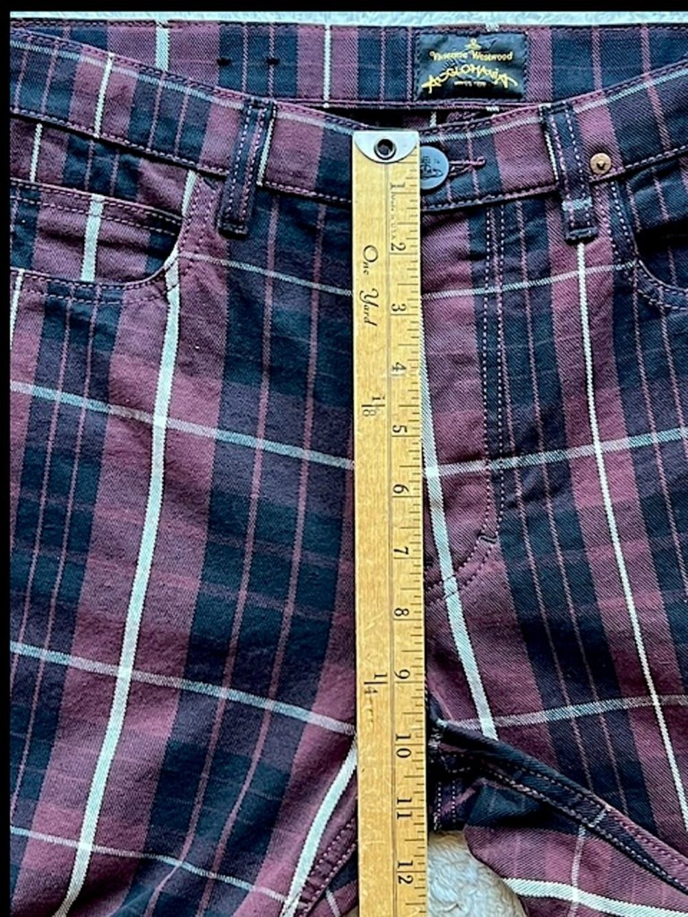 VIVIAN WESTWOOD Men's 31 Plum / Black Tartan Plaid Trouser Pants - Picture 16 of 16